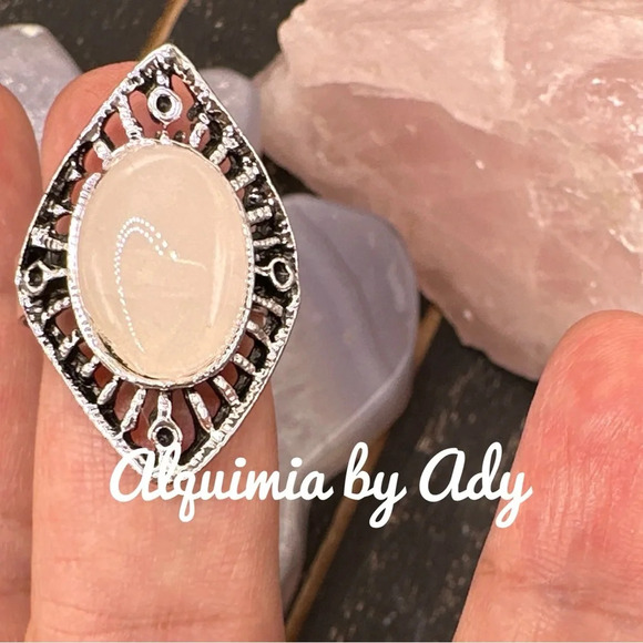 Pink Quartz sterling silver chunky gem ring cuff adjustable - Picture 1 of 2